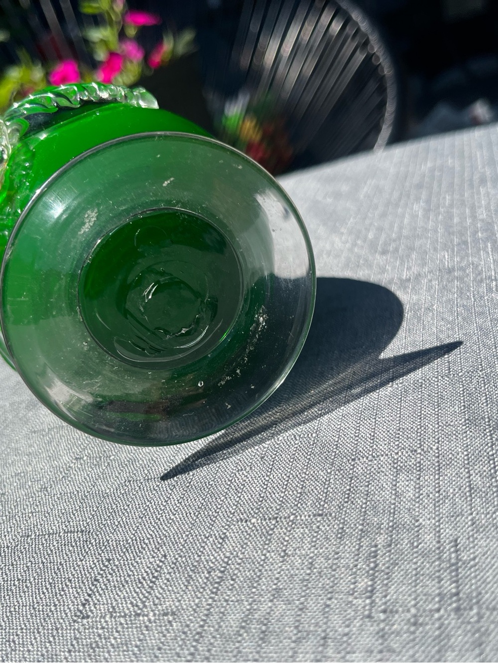 Vintage Murano Style (possibly authentic) Green Glass Vase Applied Flowers 8” - Picture 14 of 16